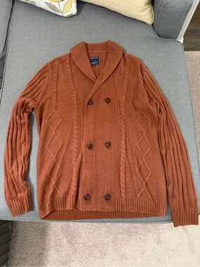Men's Double-Breasted Shawl Collar Cardigan Sweater - Rust